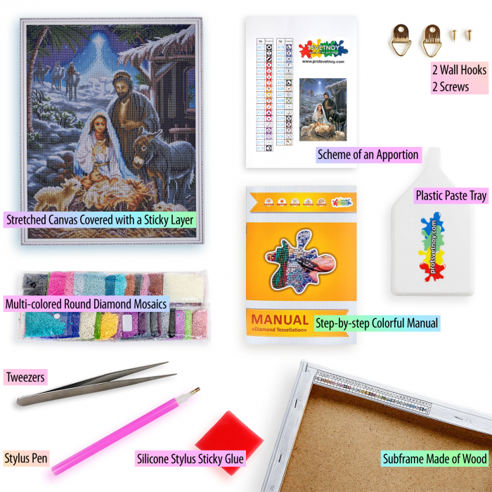 Set goblen cu diamante, cu sasiu, Scena nasterii Pruncului, 50x65cm [4]