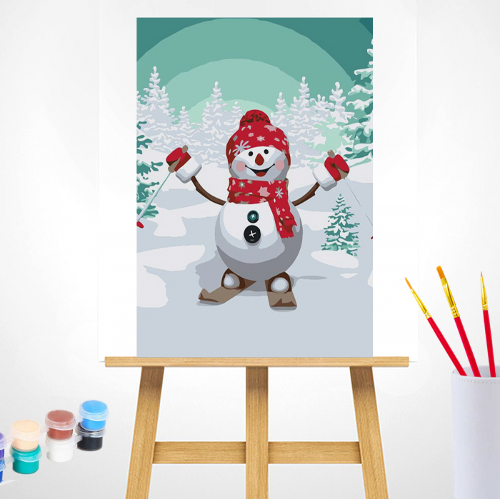 Set pictura pe numere, cu sasiu, Om de zapada schior, 20x30 cm [2]