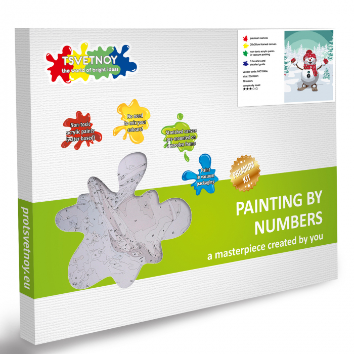 Set pictura pe numere, cu sasiu, Om de zapada schior, 20x30 cm [5]