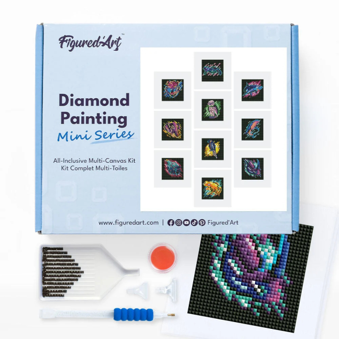 Mini set 12 goblenuri cu diamante, fara sasiu, Animale, 18x15 cm [3]