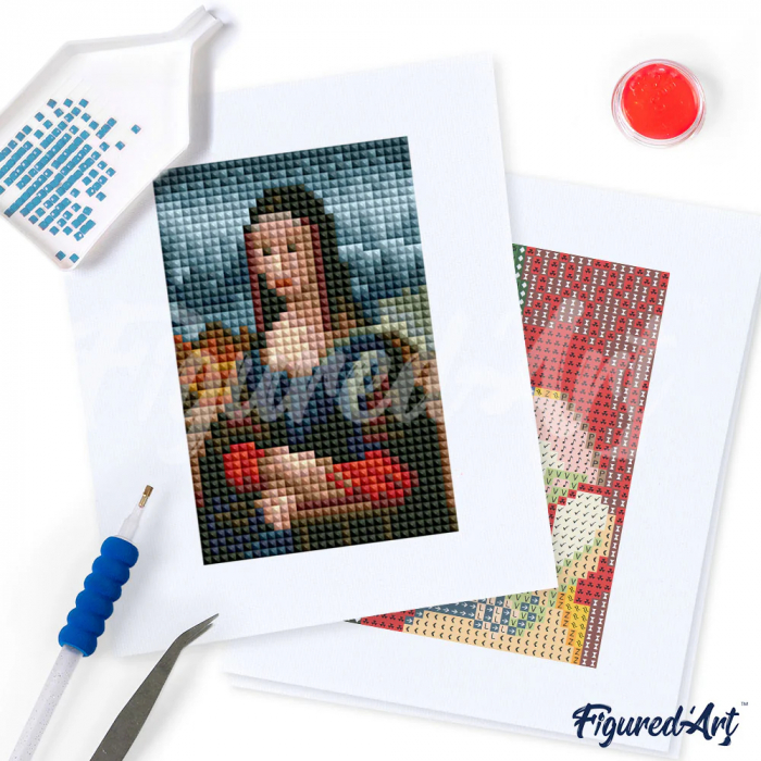 Mini set 12 goblenuri cu diamante, fara sasiu, Opere celebre, 18x15 cm [4]