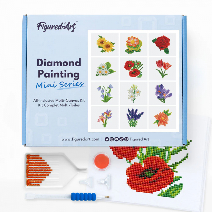 Mini set 12 goblenuri cu diamante, fara sasiu, Flori 1, 18x15 cm [2]
