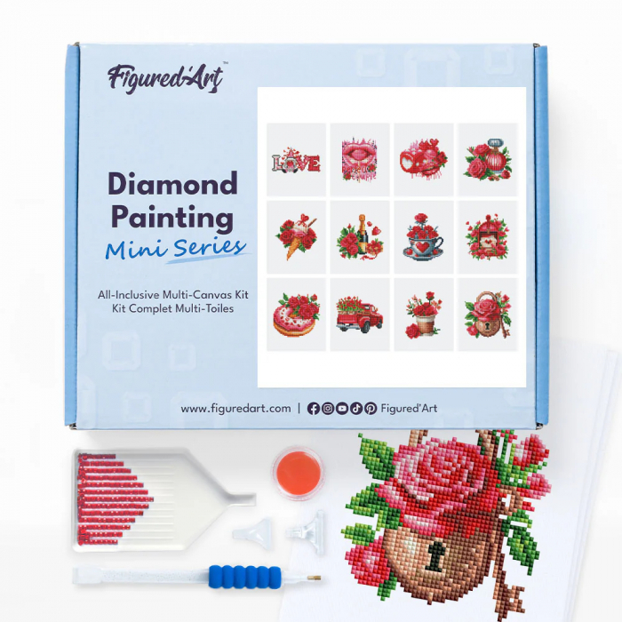 Mini set 12 goblenuri cu diamante, fara sasiu, Iubire, 18x15 cm [2]