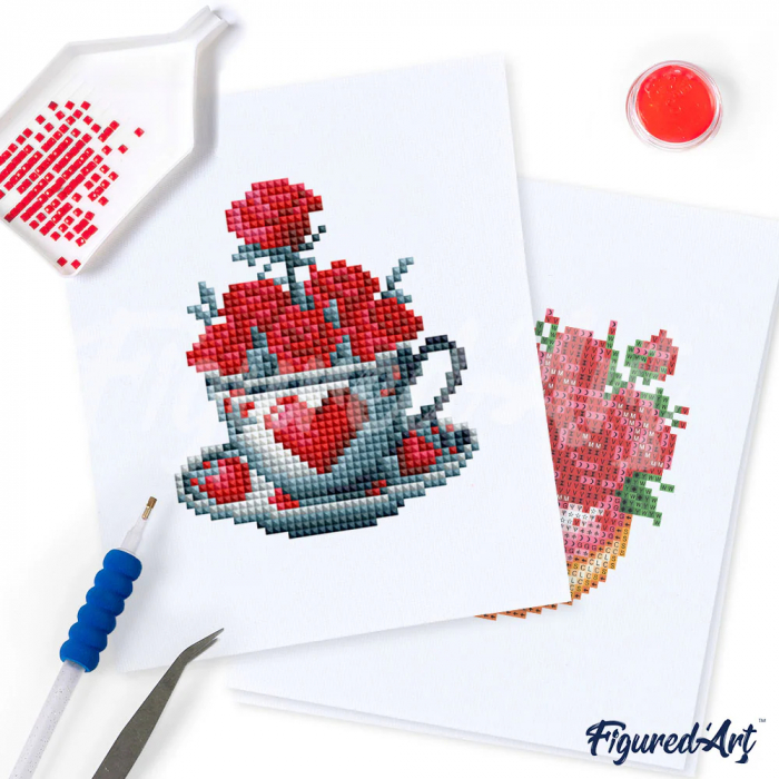 Mini set 12 goblenuri cu diamante, fara sasiu, Iubire, 18x15 cm [4]