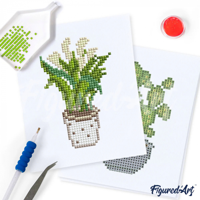 Mini set 12 goblenuri cu diamante, fara sasiu, Plante 2, 18x15 cm [5]