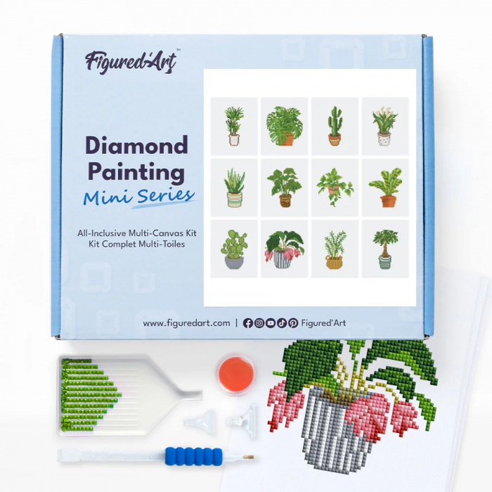 Mini set 12 goblenuri cu diamante, fara sasiu, Plante 2, 18x15 cm [12]