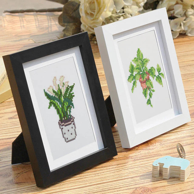 Mini set 12 goblenuri cu diamante, fara sasiu, Plante 2, 18x15 cm [2]