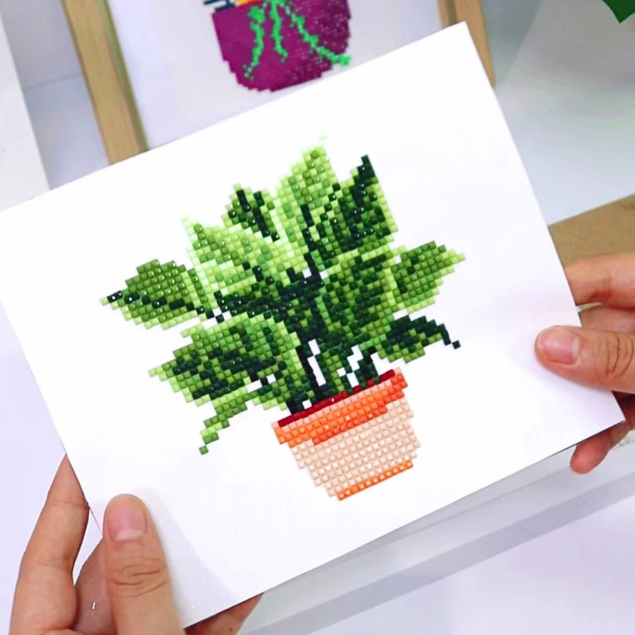 Mini set 12 goblenuri cu diamante, fara sasiu, Plante 3, 18x15 cm [5]