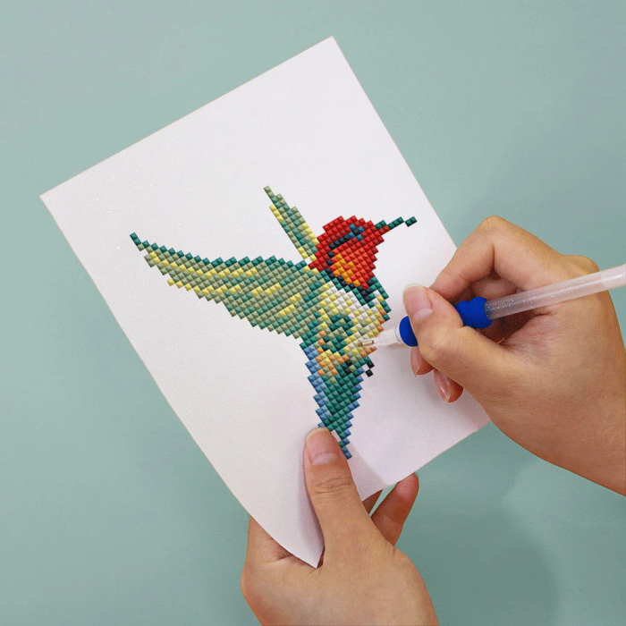 Mini set 12 goblenuri cu diamante, fara sasiu, Pasari, 18x15 cm [5]