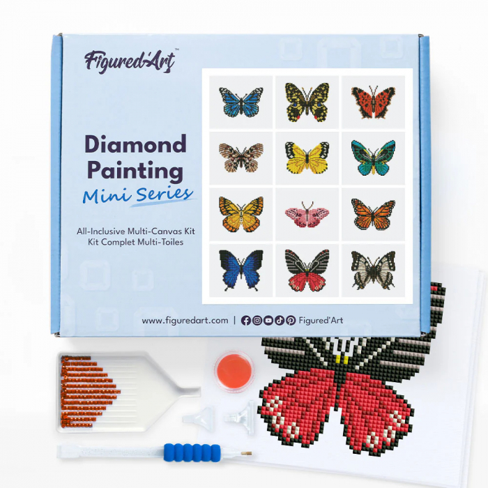Mini set 12 goblenuri cu diamante, fara sasiu, Fluturi 2, 18x15 cm [9]