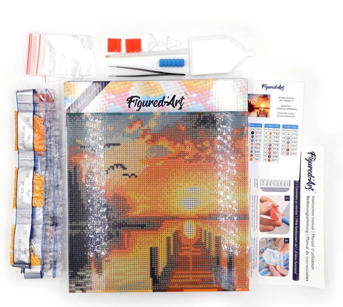 Mini set goblen cu diamante, cu sasiu, Intrare cu flori, 25x25 cm [5]