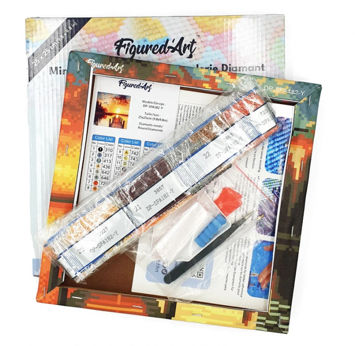 Mini set goblen cu diamante, cu sasiu, Catelus, 25x25 cm [3]