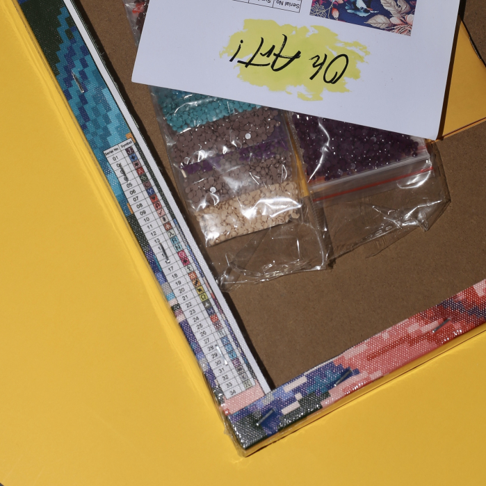 Set goblen cu diamante, cu sasiu, Flori si valuri, 40x50 cm [6]