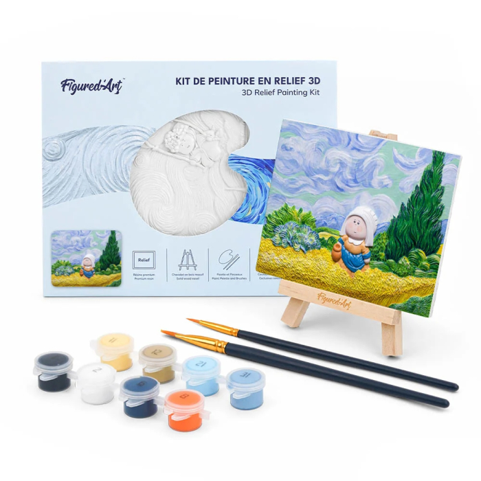 Mini set pictura 3D in relief, Fetita in camp de grau - stil van Gogh, 13,5x 10,5 cm [3]