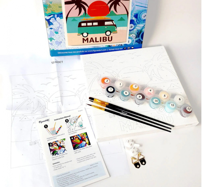 Mini set pictura pe numere, cu sasiu, Samurai in lumina apusului, 20x20 cm [6]