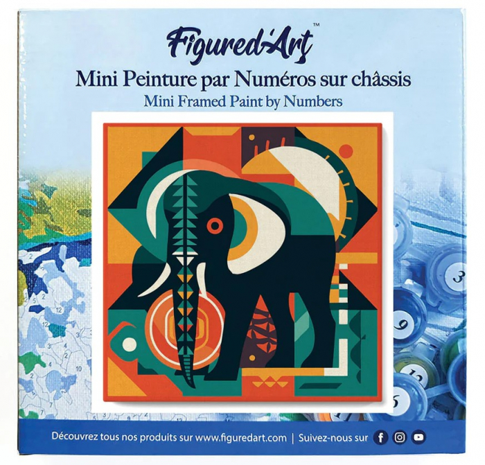 Mini set pictura pe numere, cu sasiu, Elefant art deco, 20x20 cm [3]