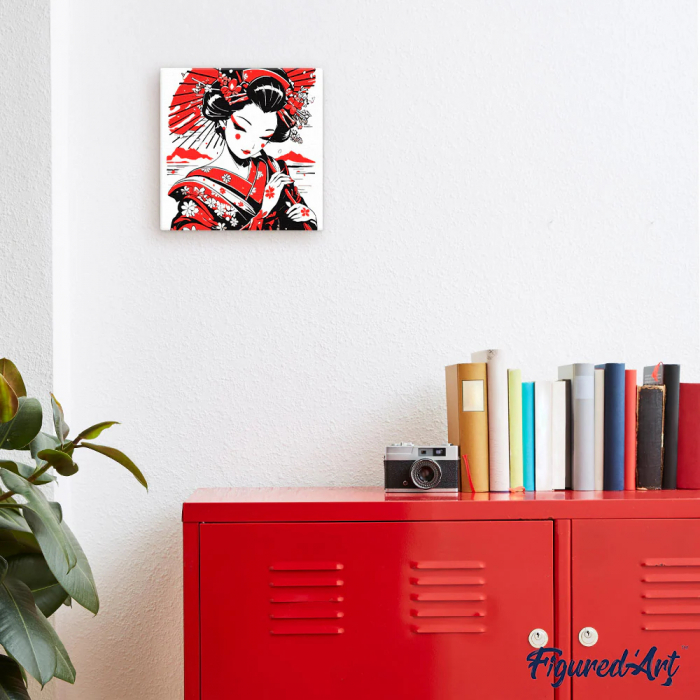Mini set pictura pe numere, cu sasiu, Gheisa in rosu si negru, 20x20 cm [4]