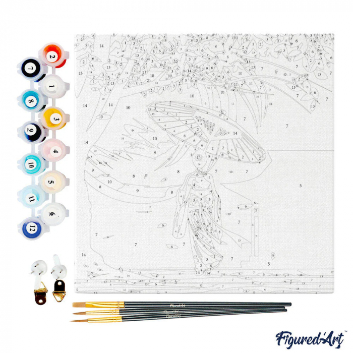 Mini set pictura pe numere, cu sasiu, Mers delicat de gheisa, 20x20 cm [4]