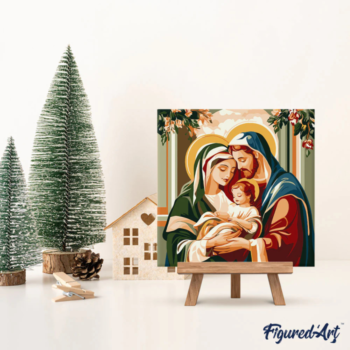 Mini set pictura pe numere, cu sasiu,  Sfanta familie, 20x20 cm [4]