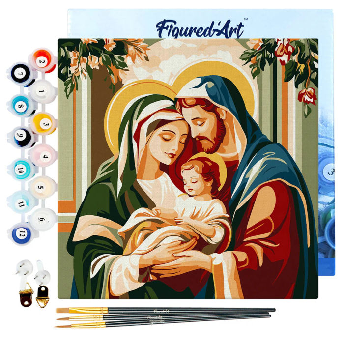 Mini set pictura pe numere, cu sasiu,  Sfanta familie, 20x20 cm [2]