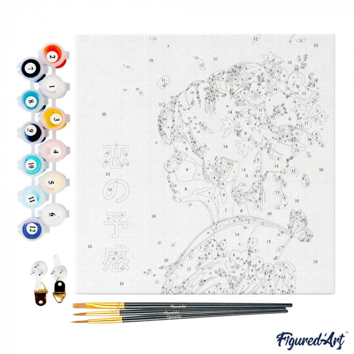 Mini set pictura pe numere, cu sasiu, Iubirea in stil japonez, 20x20 cm [3]