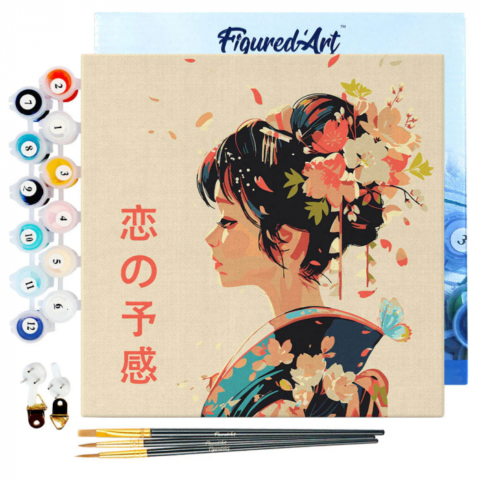 Mini set pictura pe numere, cu sasiu, Iubirea in stil japonez, 20x20 cm [2]