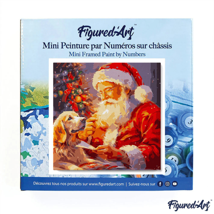 Mini set pictura pe numere, cu sasiu, Mos Craciun si catelul, 20x20 cm [8]