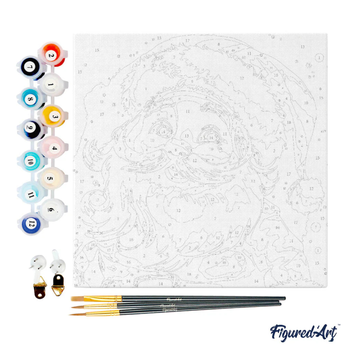 Mini set pictura pe numere, cu sasiu, Mos Craciun zambind, 20x20 cm [3]