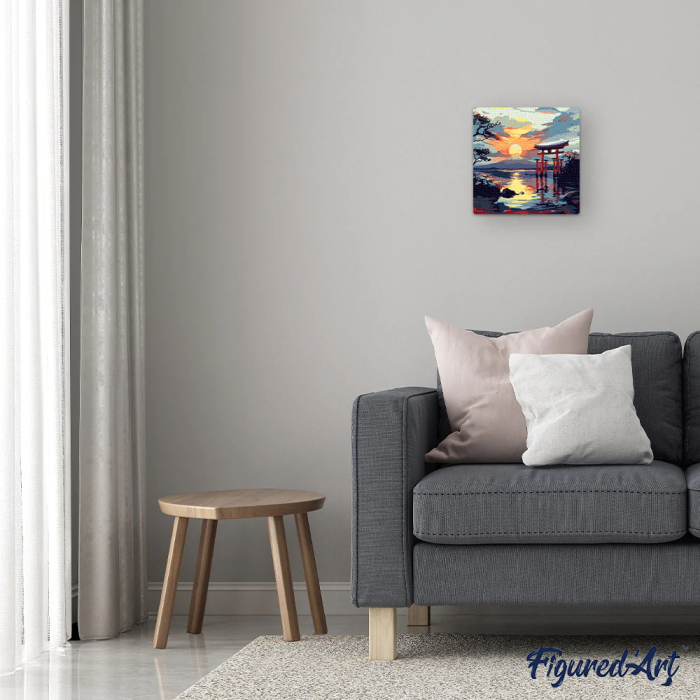 Mini set pictura pe numere, cu sasiu, Poarta Torii la apus, 20x20 cm [7]