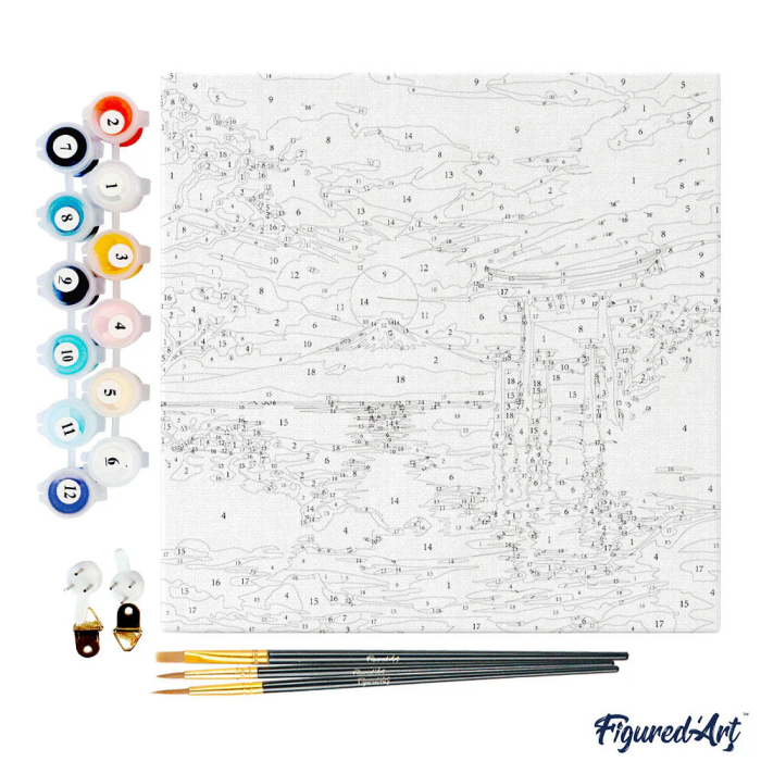 Mini set pictura pe numere, cu sasiu, Poarta Torii la apus, 20x20 cm [3]