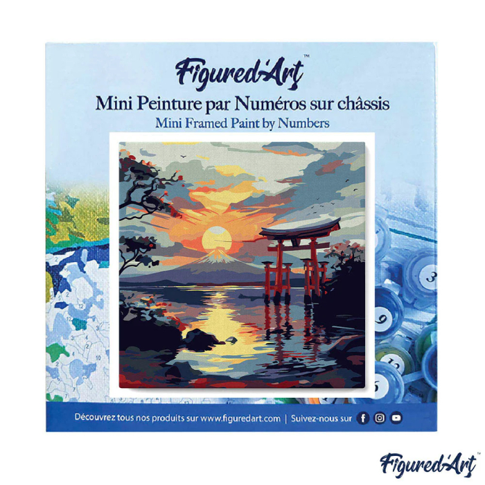 Mini set pictura pe numere, cu sasiu, Poarta Torii la apus, 20x20 cm [8]
