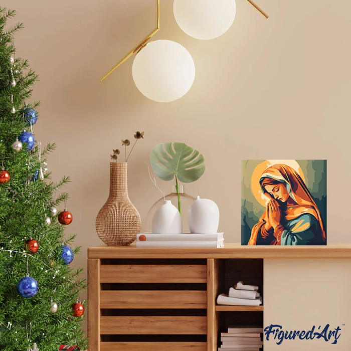 Mini set pictura pe numere, cu sasiu,  Maria in rugaciune, 20x20 cm [4]