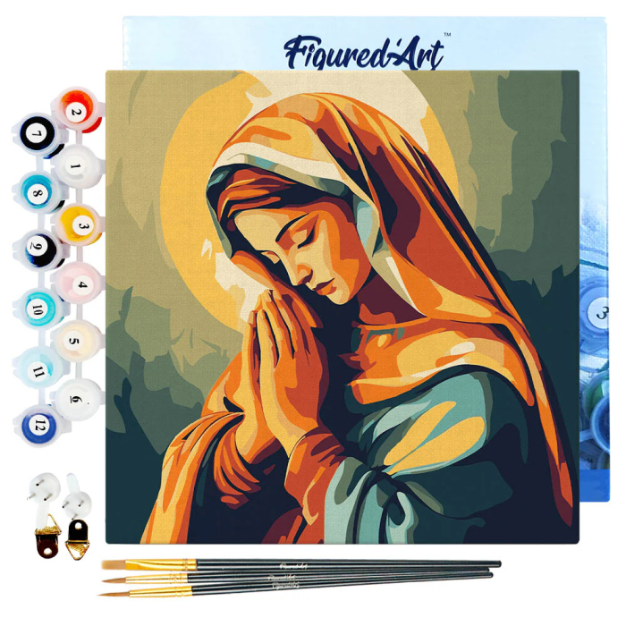 Mini set pictura pe numere, cu sasiu,  Maria in rugaciune, 20x20 cm [2]