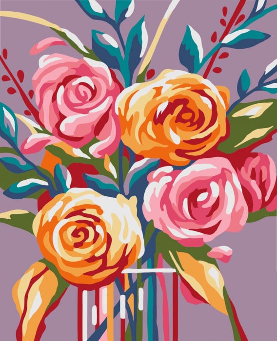Set pictura pe numere , cu sasiu, Trandafiri delicati, 16.5x13 cm [1]