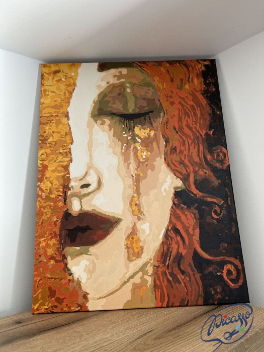 Set pictura pe numere, cu sasiu, Lacrimi aurii - Klimt, 50x65 cm [4]