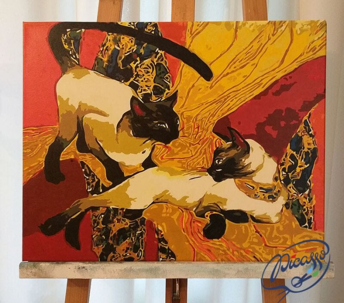 Set pictura pe numere, cu sasiu, Pisici siameze, 40x50 cm [2]