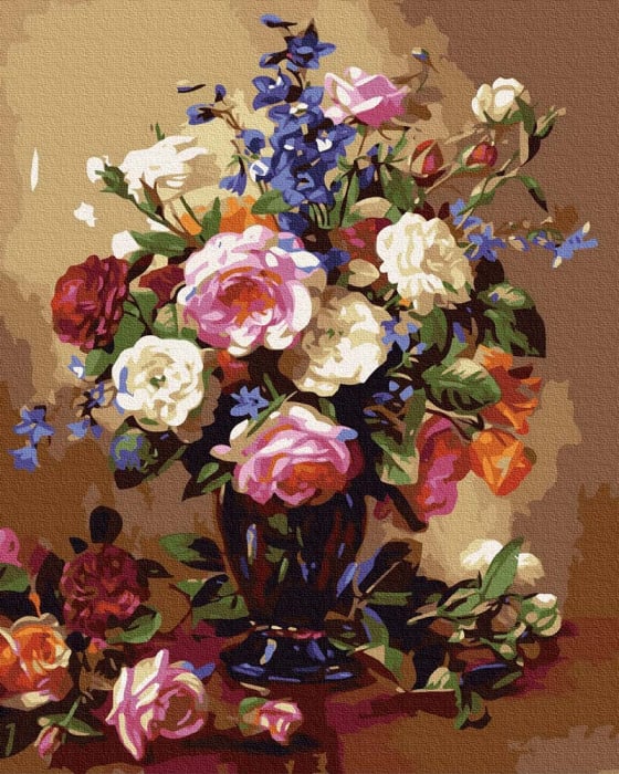 Set pictura pe numere, cu sasiu, Trandafiri si bujori, 40x50 cm [1]
