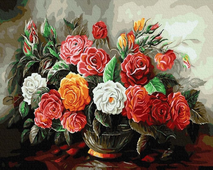 Set pictura pe numere, cu sasiu, Buchet luxuriant de trandafiri, 40x50 cm [1]
