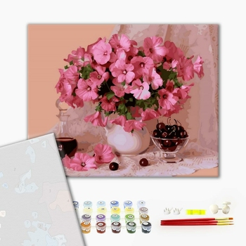 Set pictura pe numere premium, cu sasiu, Flori si cirese, 40x50 cm [3]