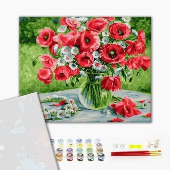 Set pictura pe numere premium, cu sasiu, Buchet de maci si margarete, 40x50cm [2]