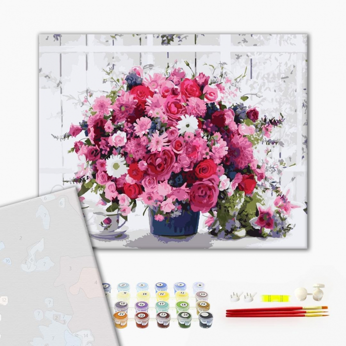 Set pictura pe numere, cu sasiu, Buchet colorat, 40x50 cm [2]
