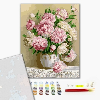 Set pictura pe numere premium, cu sasiu, Bujori delicati pe masa, 40x50 cm [2]