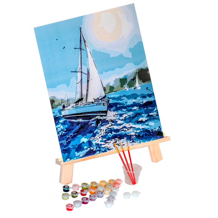 Set pictura pe numere, cu sasiu, Barca pe Mare [2]