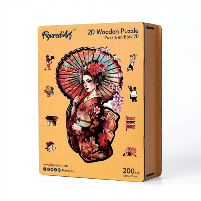 Puzzle 2D, din lemn, Gheisa cu umbrela, 200 piese [7]