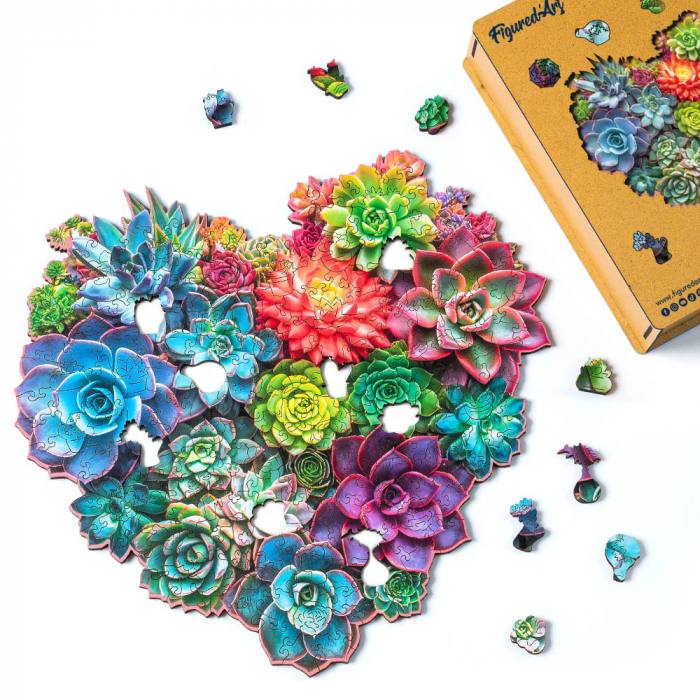 Puzzle 2D, din lemn, Inima din plante suculente, 200 piese [2]
