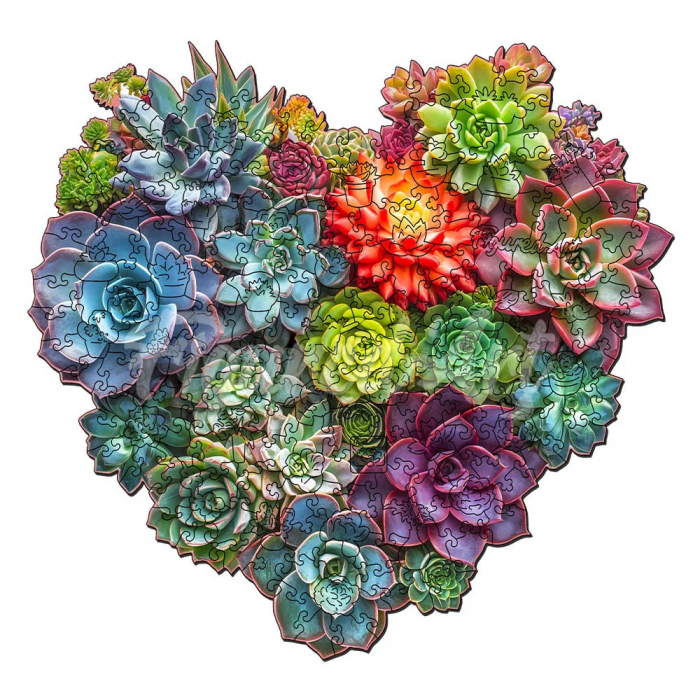 Puzzle 2D, din lemn, Inima din plante suculente, 200 piese [1]
