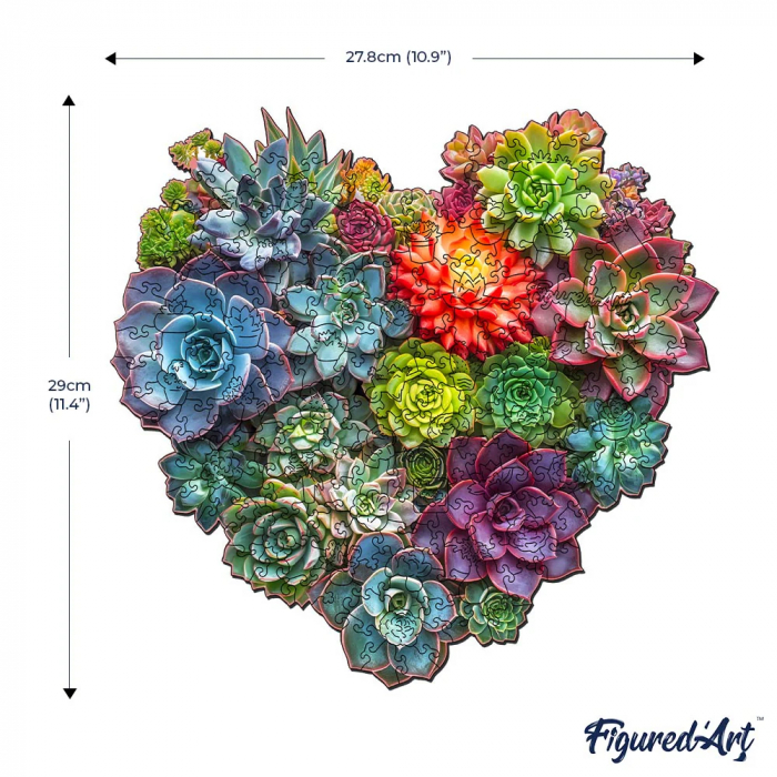 Puzzle 2D, din lemn, Inima din plante suculente, 200 piese [3]