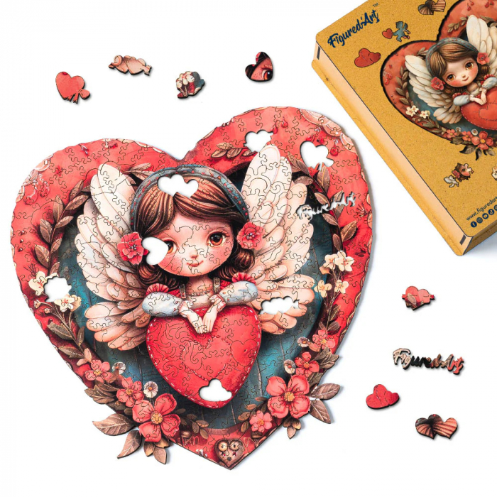 Puzzle 2D, din lemn, Inger si inima, 200 piese [2]