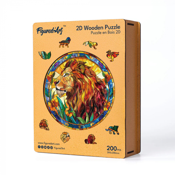 Puzzle 2D, din lemn, Vitraliu cu leu, 200 piese [7]