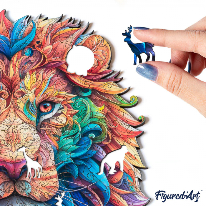 Puzzle 2D, din lemn, Leu regal, 200 piese [4]
